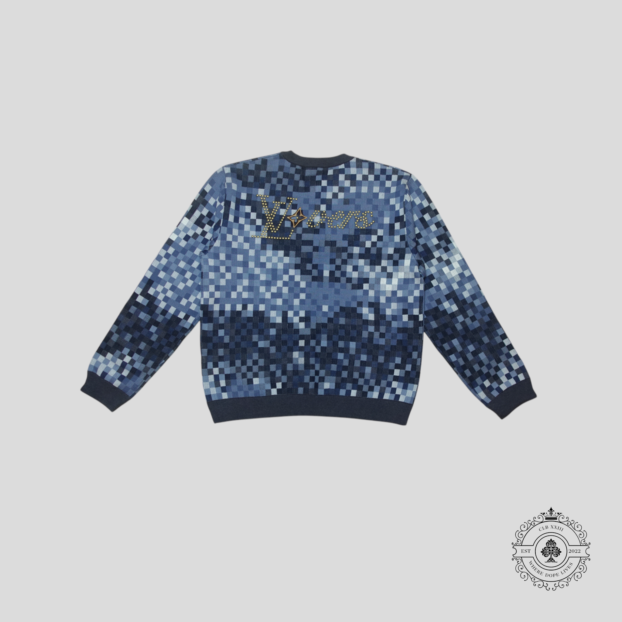 Louis Vuitton LV Lovers Damoflage Jacquard Pullover in Blue