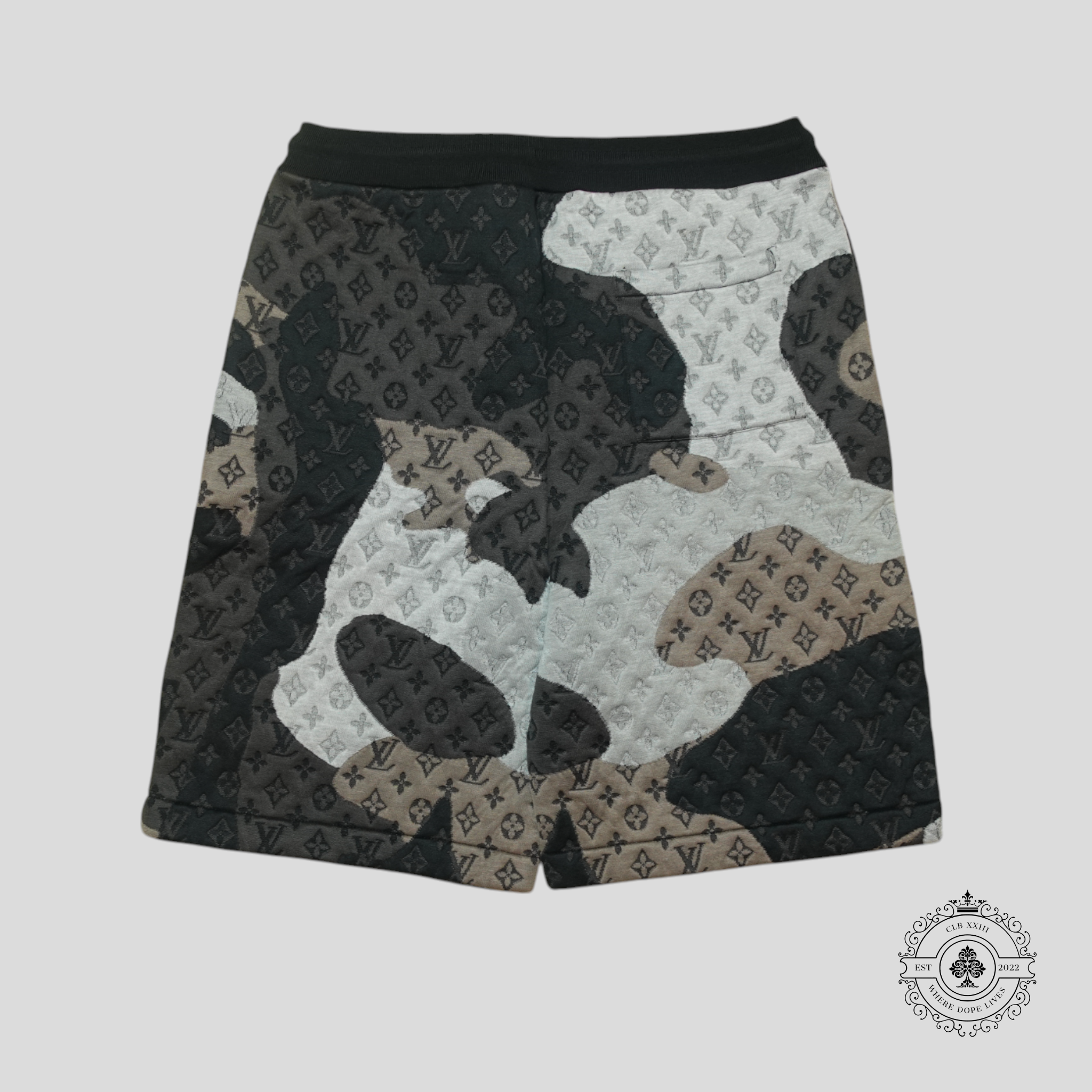 Louis Vuitton Patchwork Portrait Monogram Shorts in Black/Grey/Brown