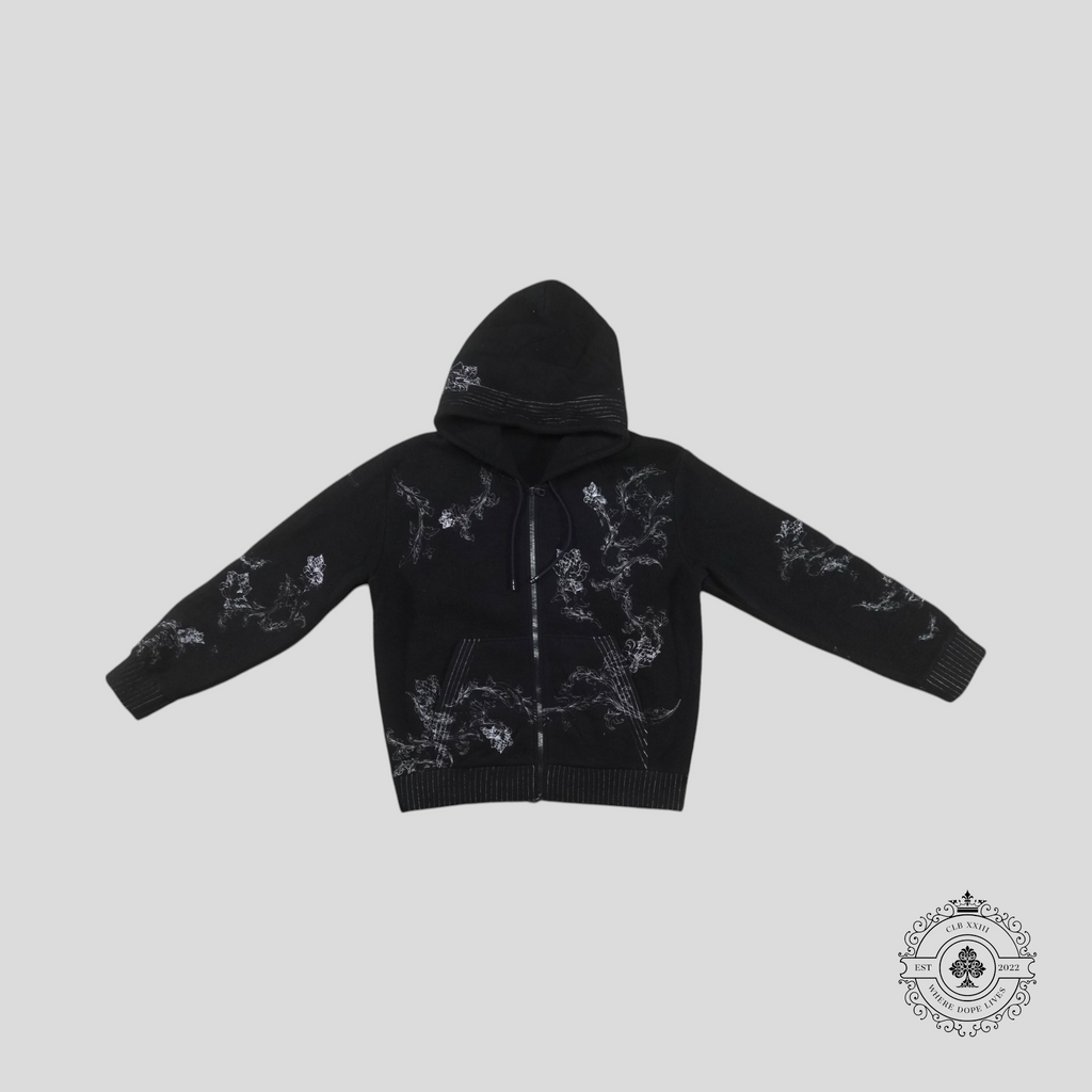 Louis Vuitton Flower Embroidered Zip Up Hoodie in Navy Blue