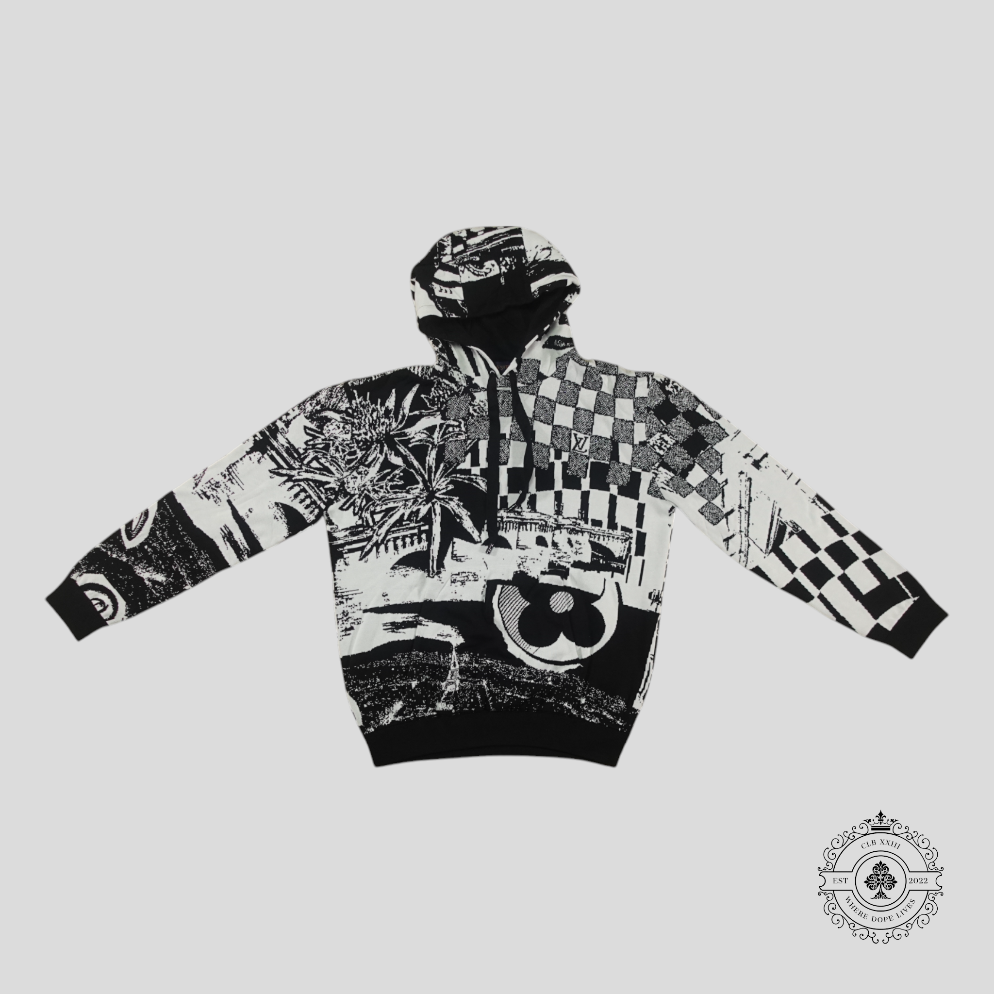 Louis Vuitton Parisian Collage Jacquard Hoodie in White/Black