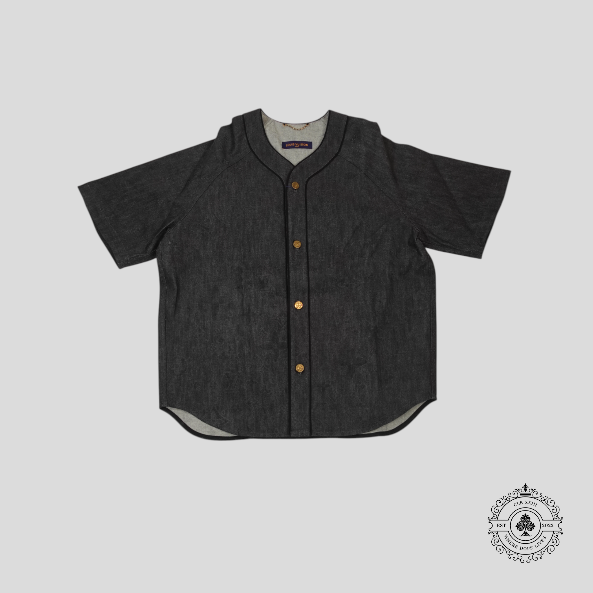 Louis Vuitton Embossed Monogram Baseball Denim Shirt in Black