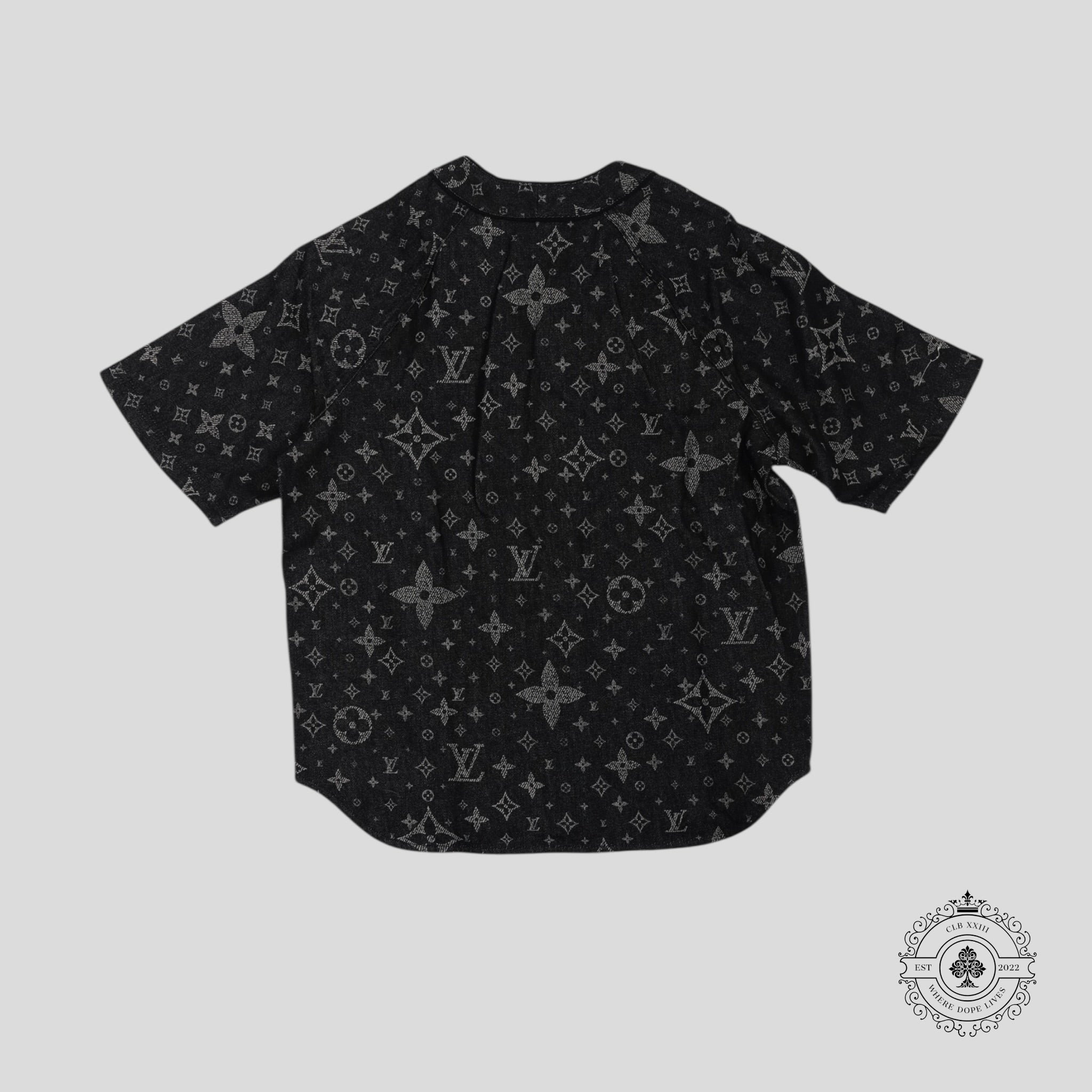 Louis Vuitton Discharged Monogram Baseball Shirt in Black