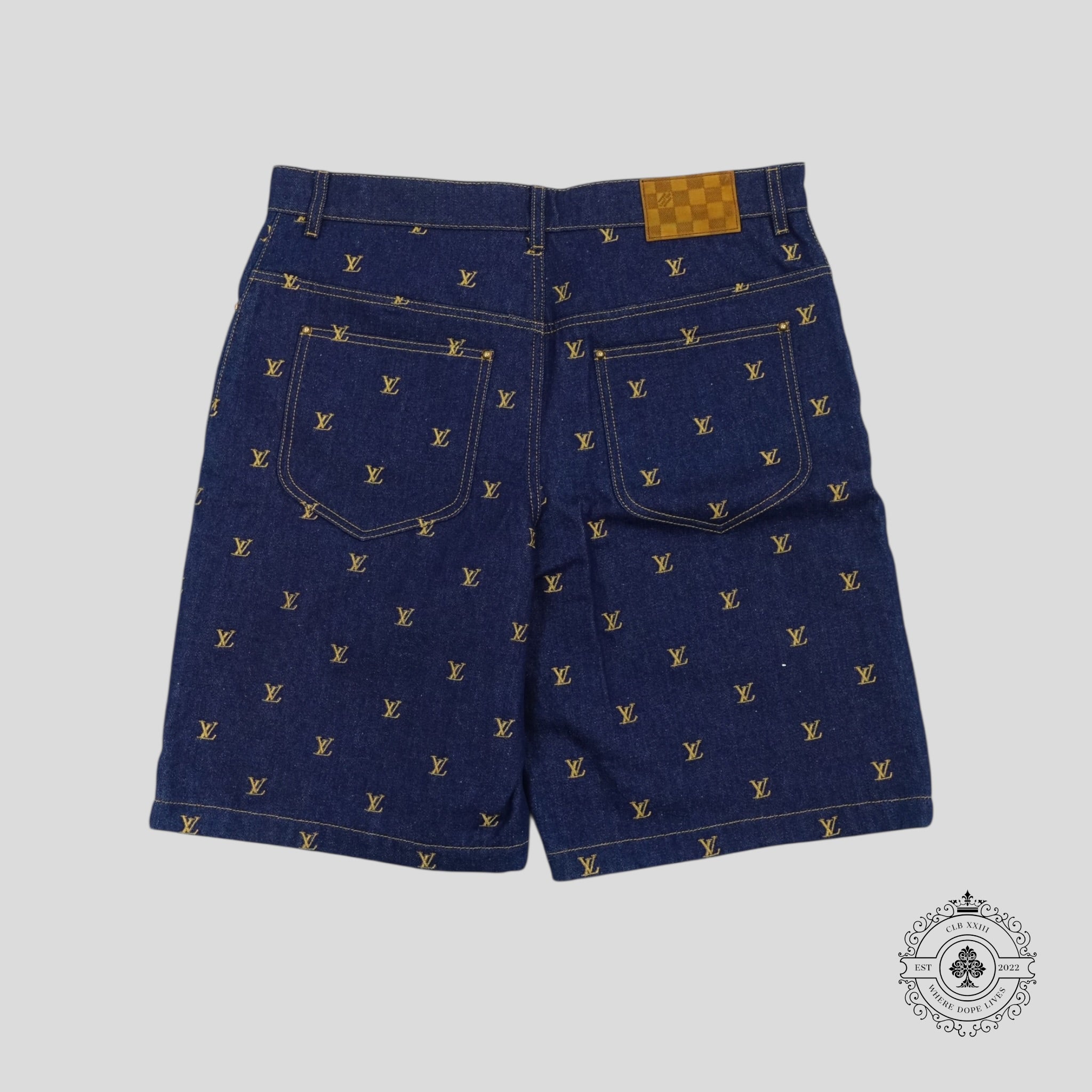 Louis Vuitton LV Embroidered Denim Shorts in Dark Wash