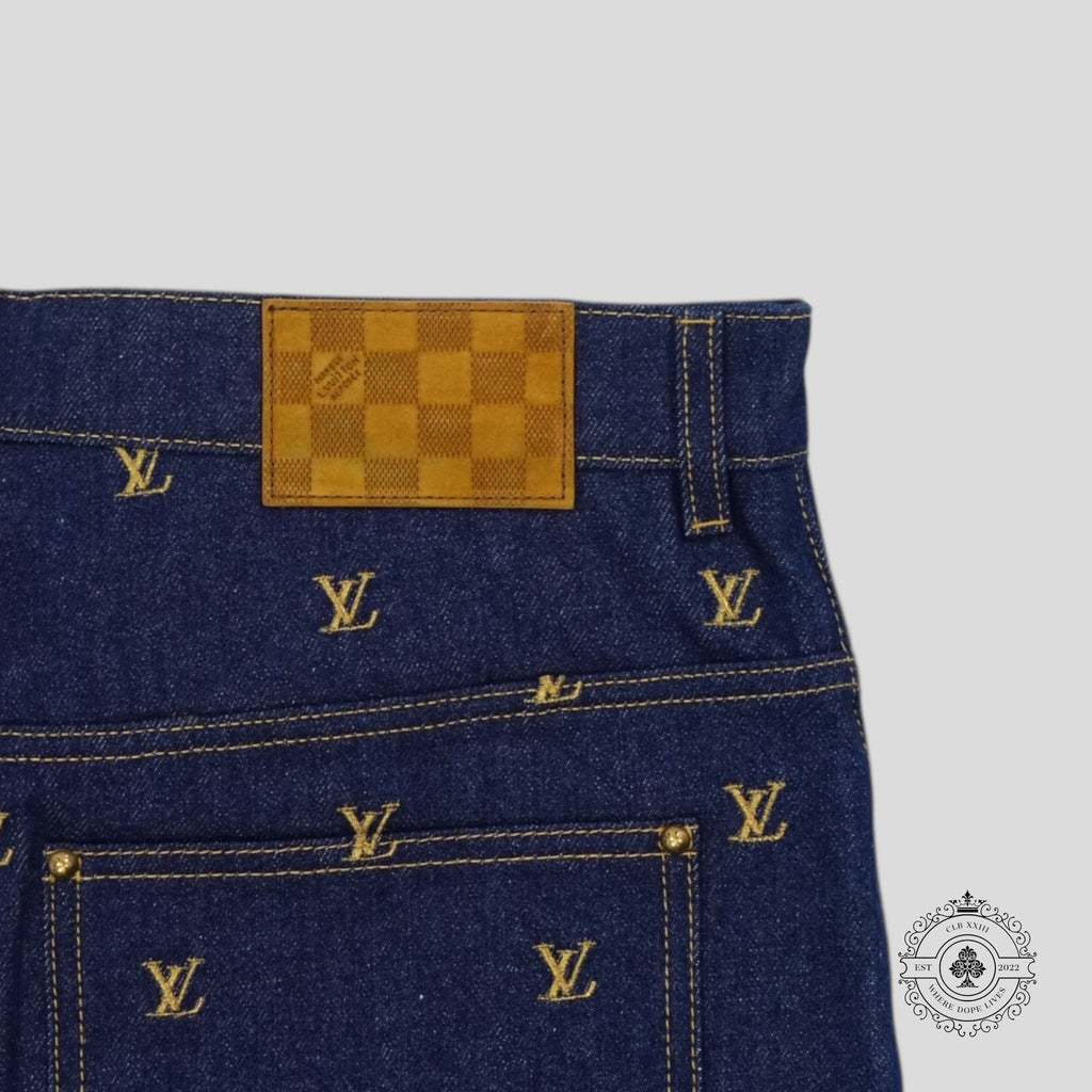 Louis Vuitton LV Embroidered Denim Shorts in Dark Wash