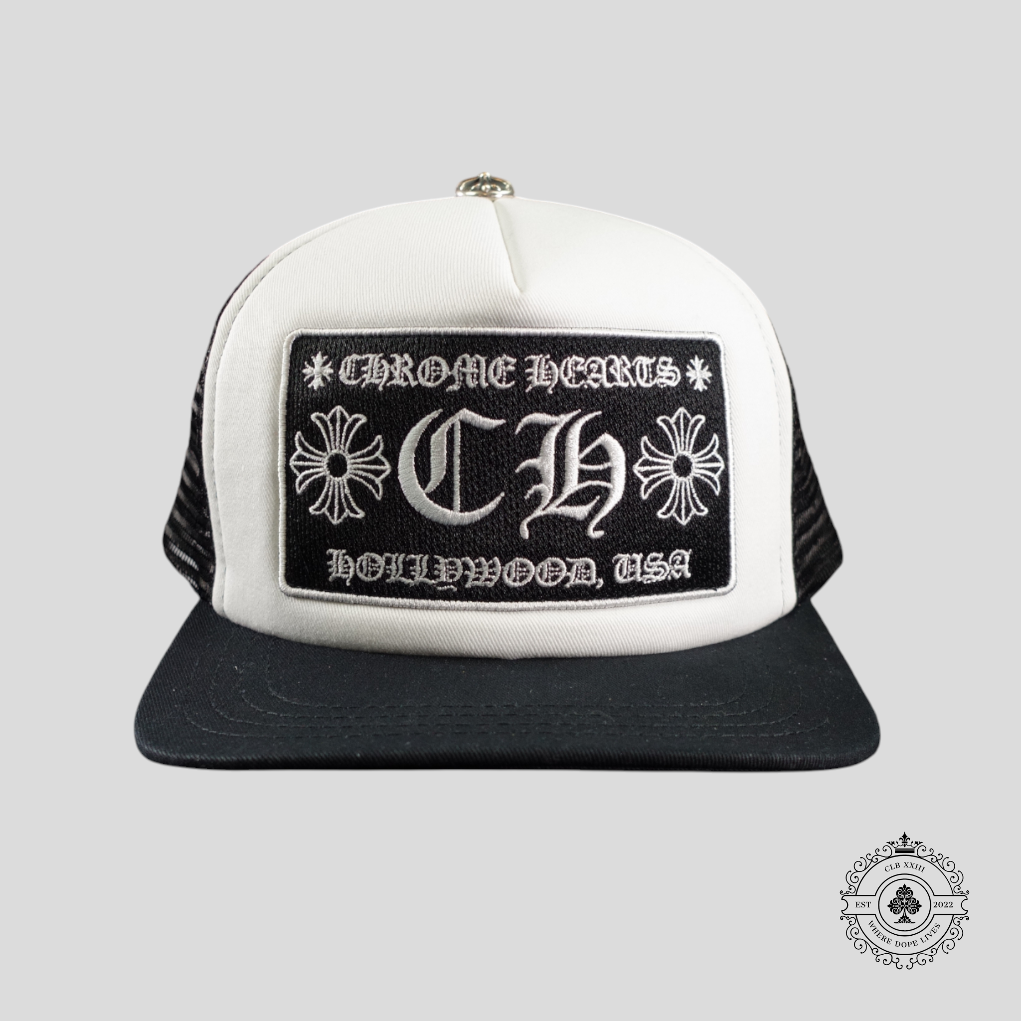 Chrome Hearts Hollywood CH Patch Trucker Hat in White