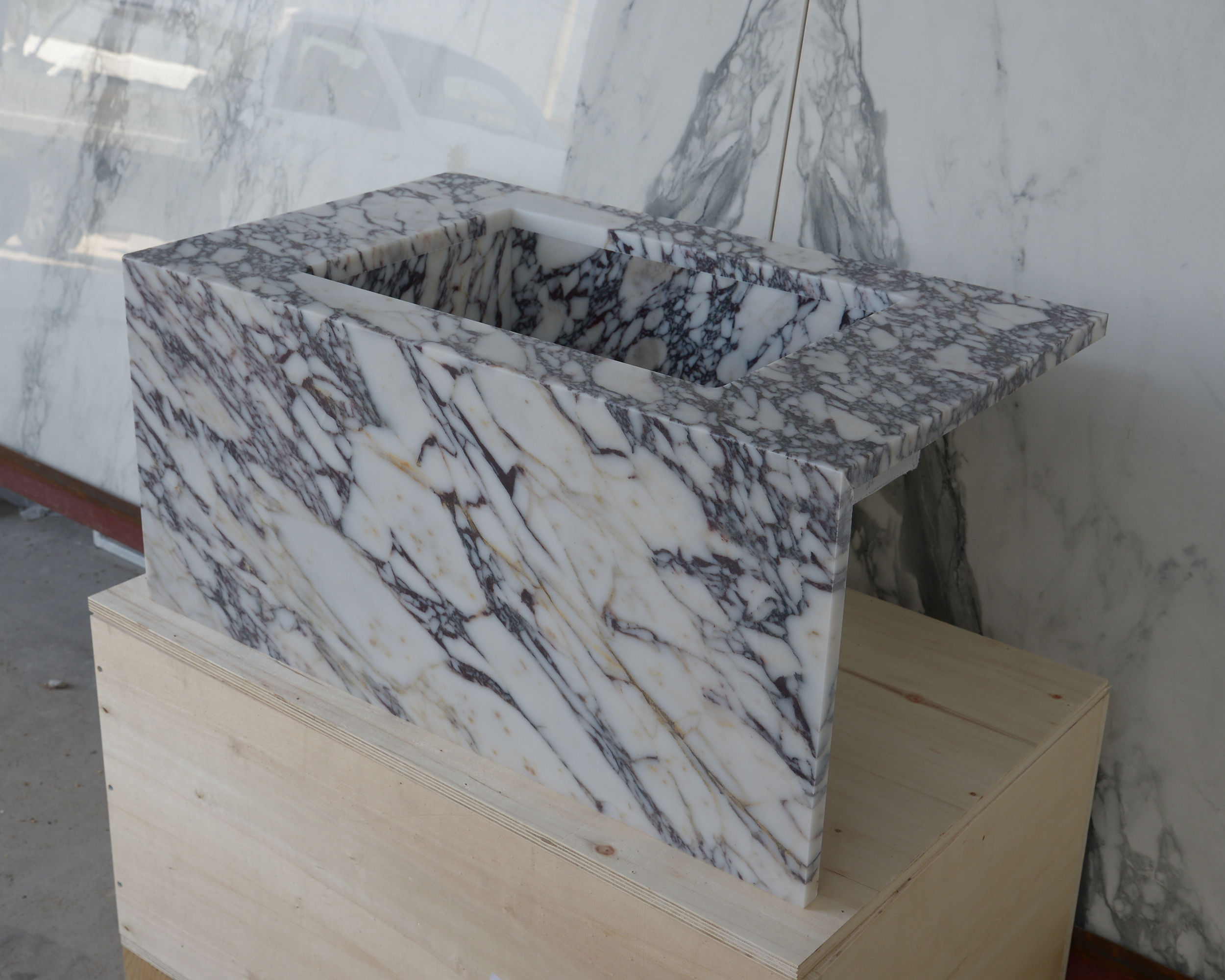 HANDCRAFTED CUSTOM CALACATTA VIOLA MARBLE SINK (NS-085)