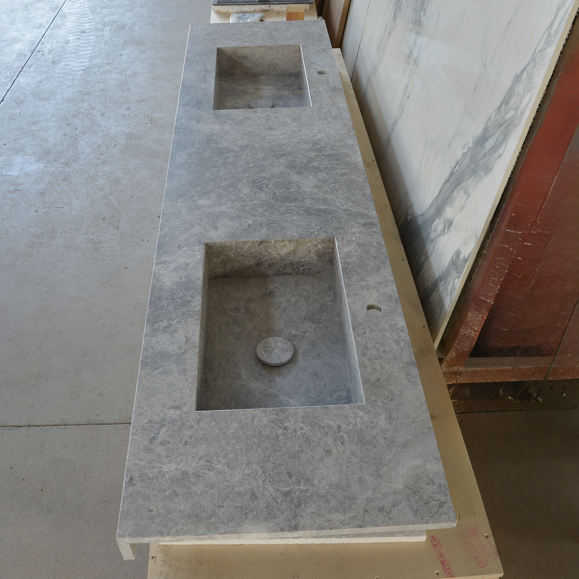 HANDCRAFTED CUSTOM TUNDRA GREY MARBLE DOUBLE SINK (NS-137)