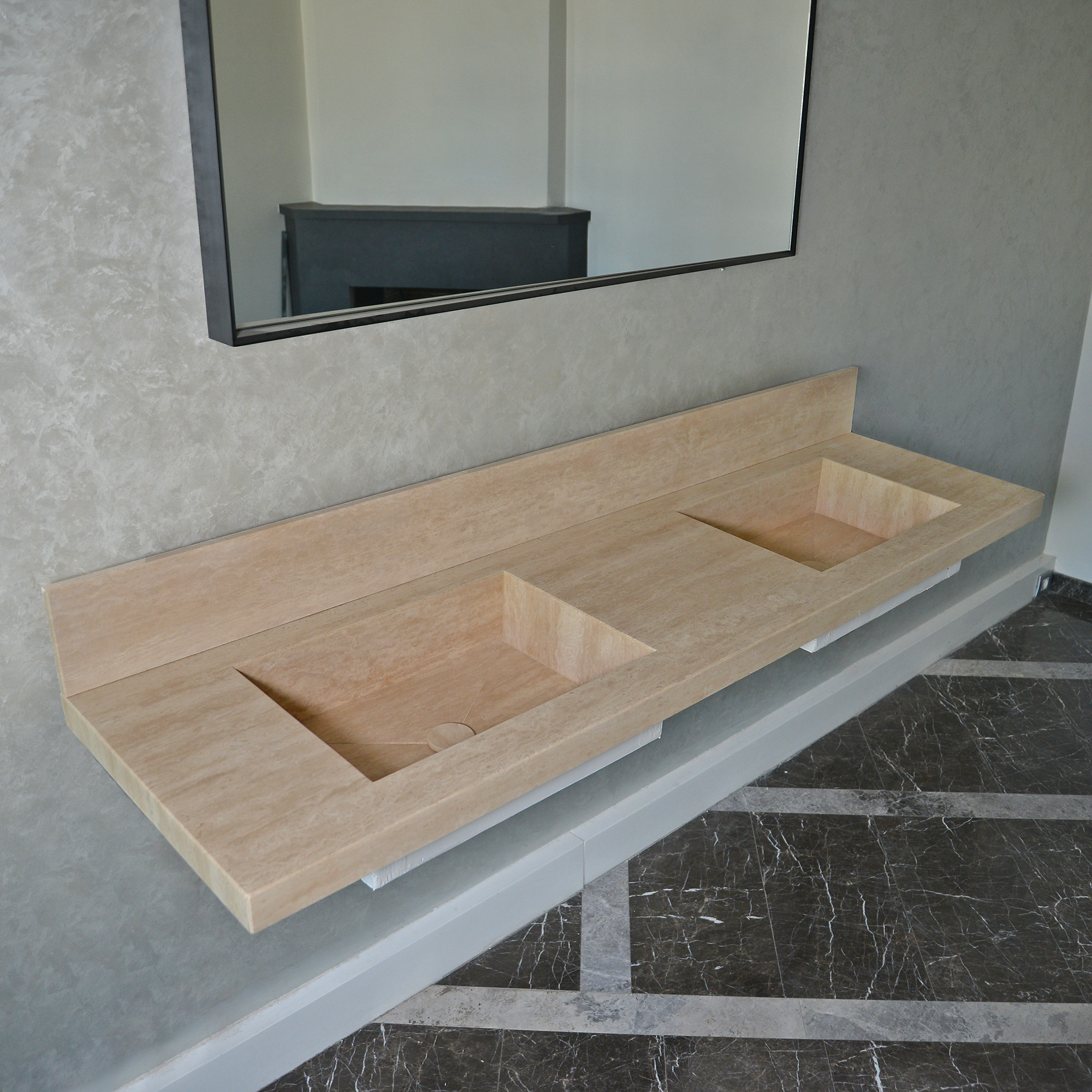 CUSTOM HANDCRAFTED TRAVERTINE DOUBLE SINK (TR-116)