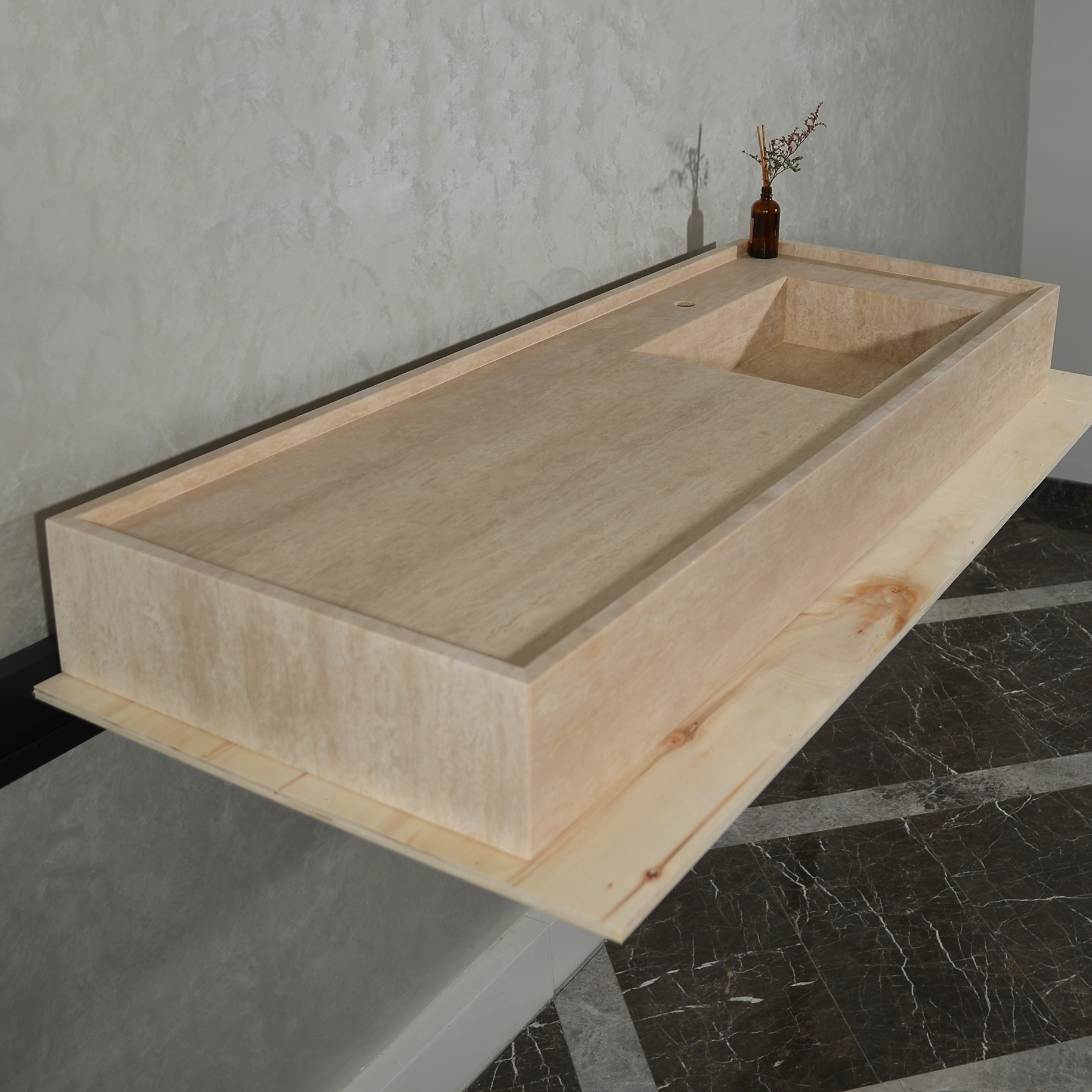 Handcrafted Custom Travertine Sink (TR-087)