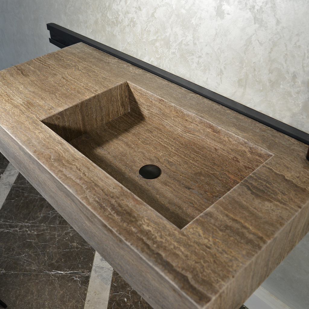 CUSTOM HANDCRAFTED SILVER TRAVERTINE SINK (TR-081)