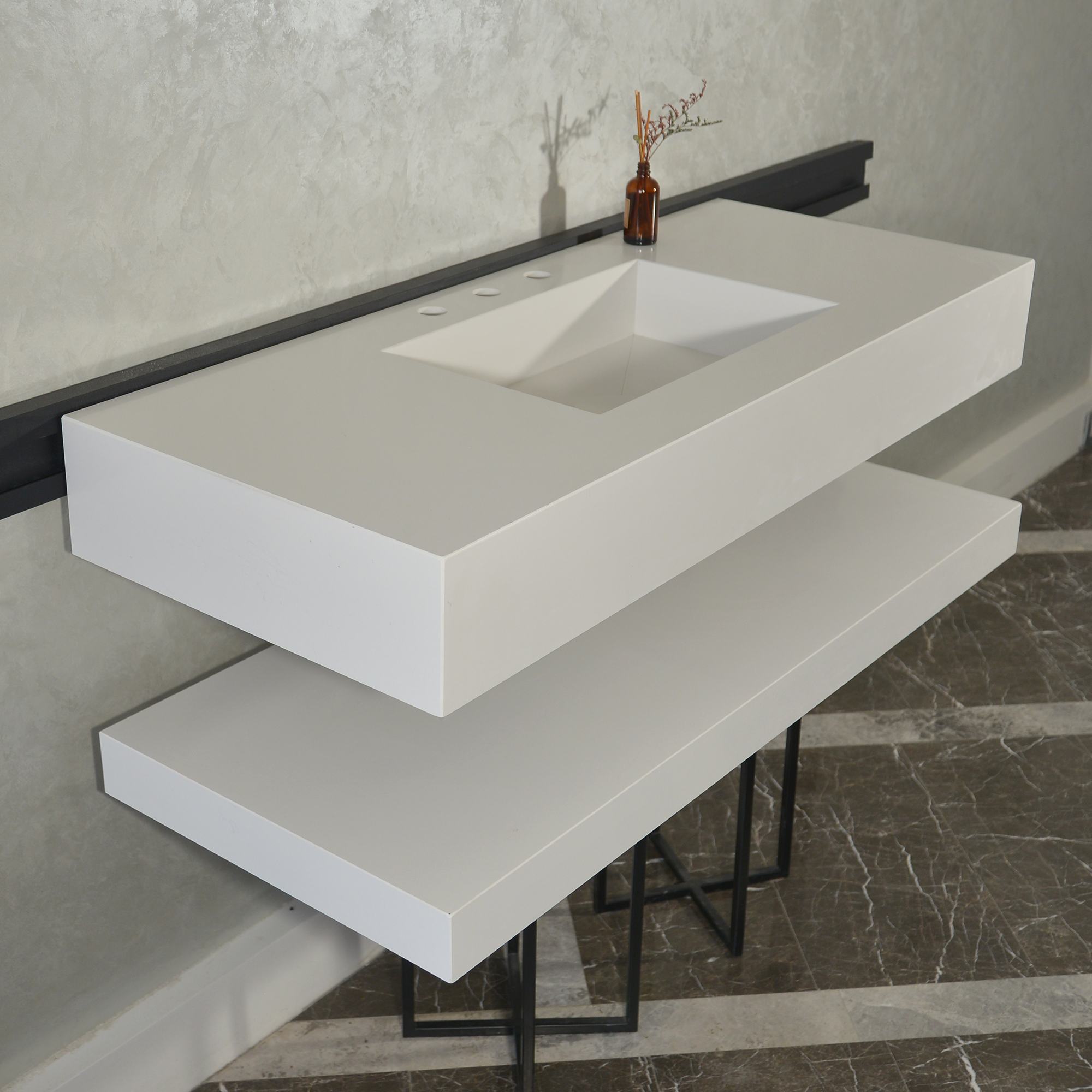 HANDCRAFTED CUSTOM QUARTZ SINK WITH SHIELF (QU-116)