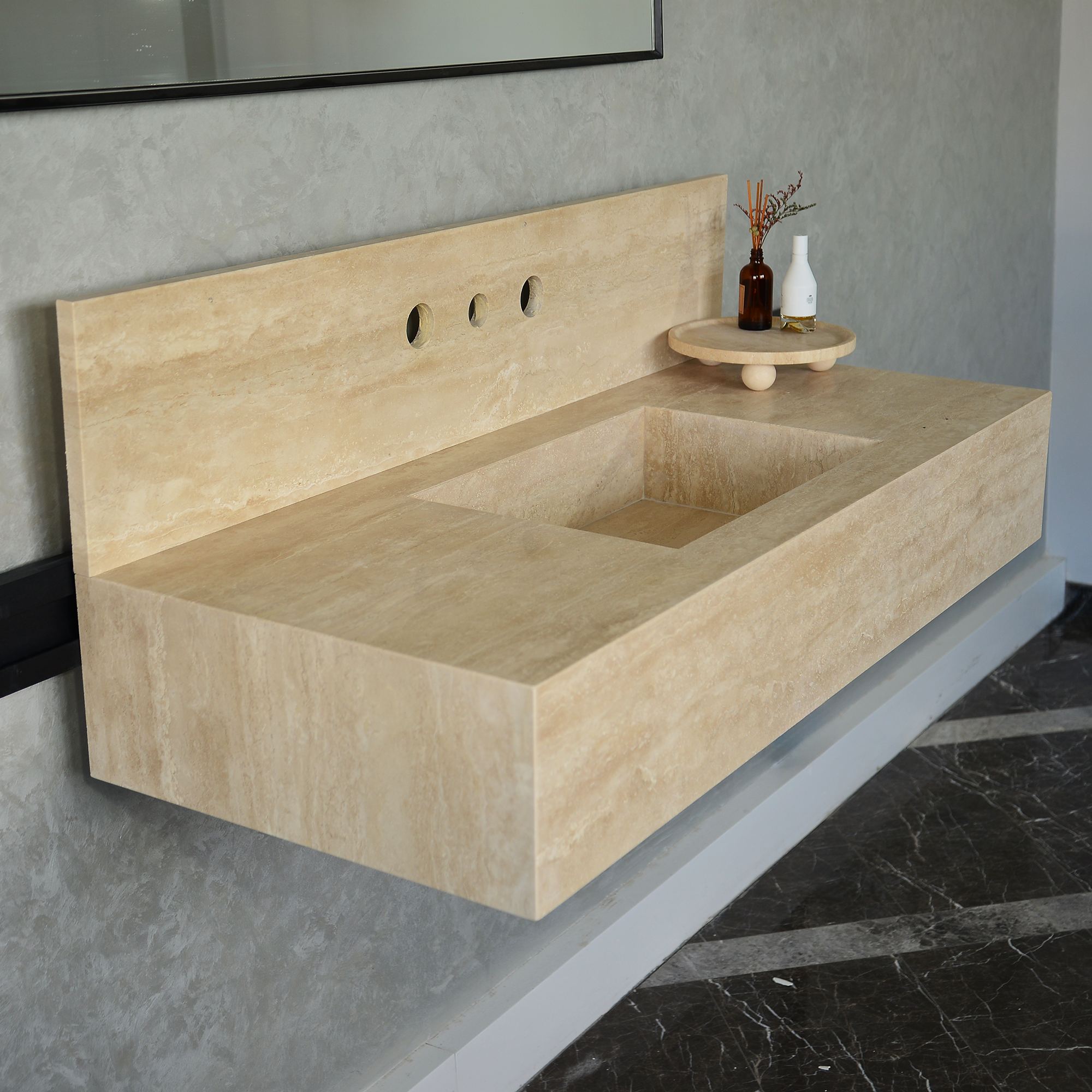 HANDCRAFTED CUSTOM TRAVERTINE SINK (TR-095)