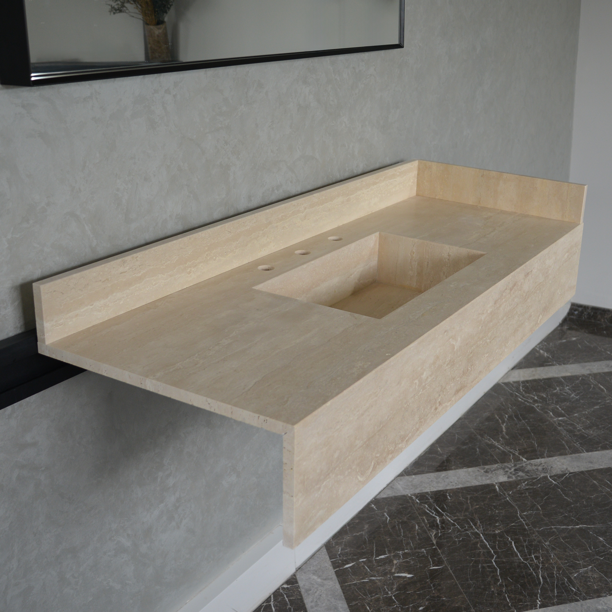 HANDCRAFTED CUSTOM TRAVERTINE SINK (TR-092)
