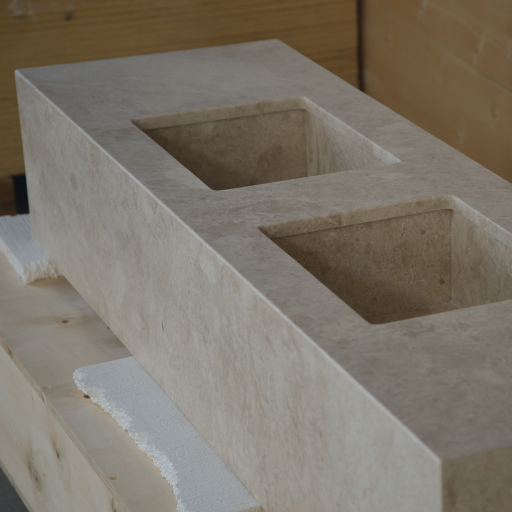 HANDCRAFTED CUSTOM HERA BEIGE MARBLE DOUBLE SINK (NS-114)