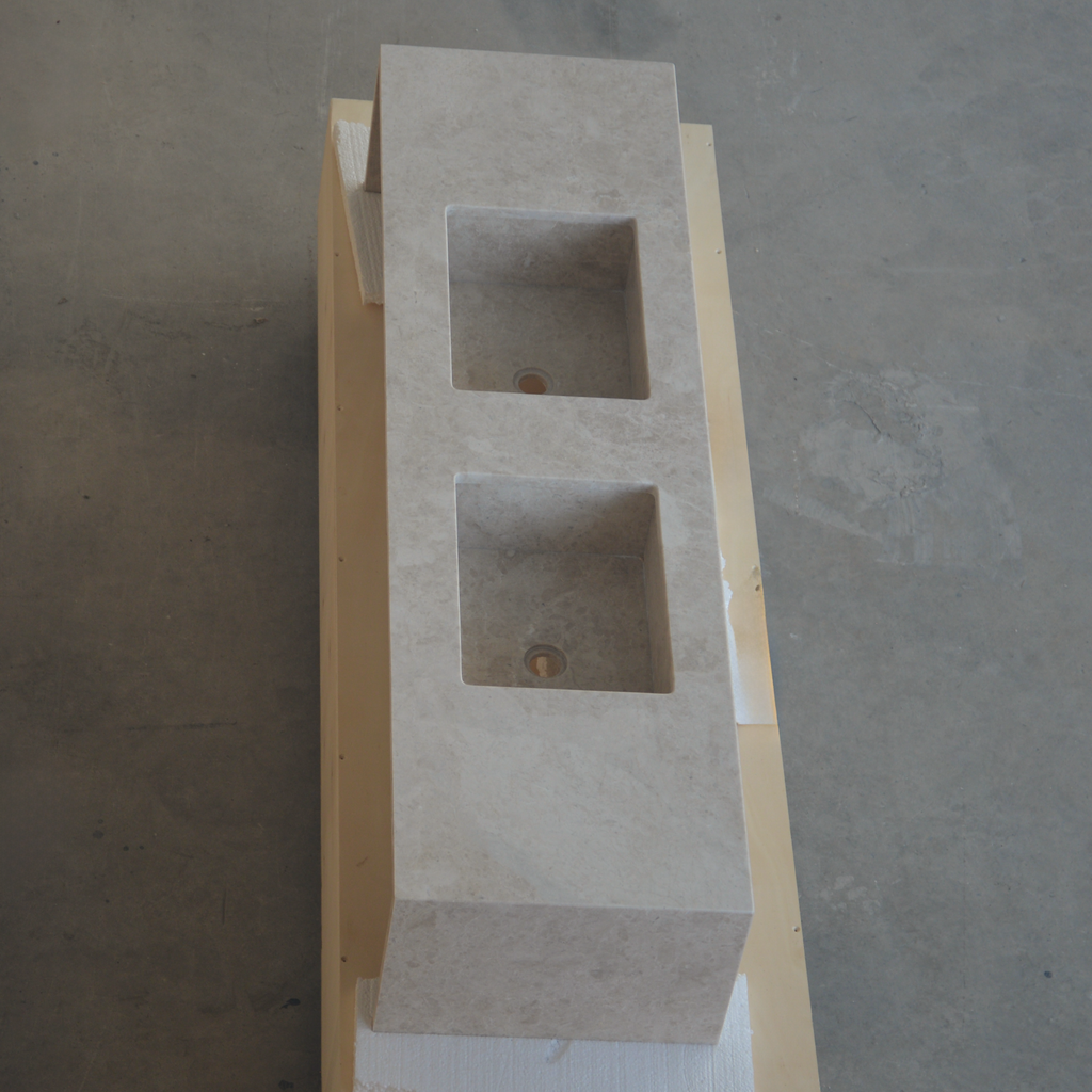 HANDCRAFTED CUSTOM HERA BEIGE MARBLE DOUBLE SINK (NS-114)