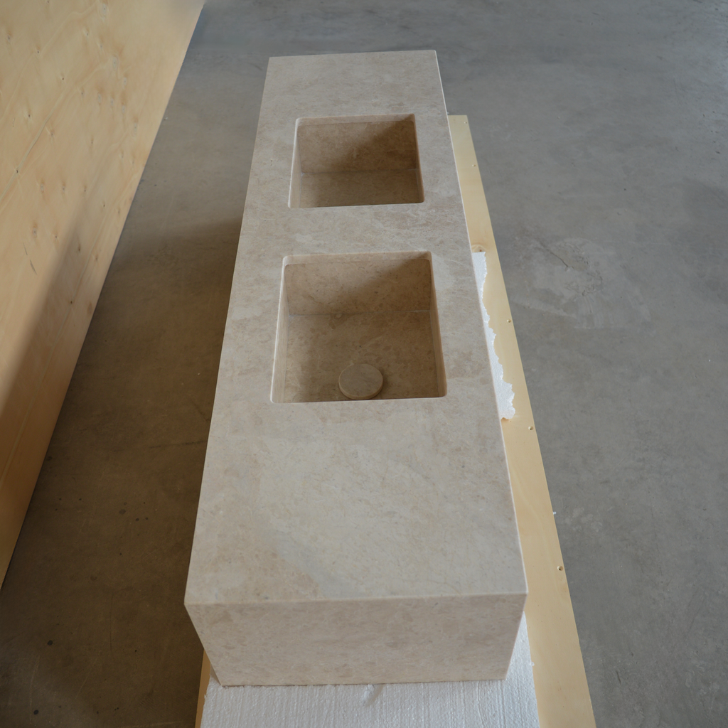 HANDCRAFTED CUSTOM HERA BEIGE MARBLE DOUBLE SINK (NS-114)