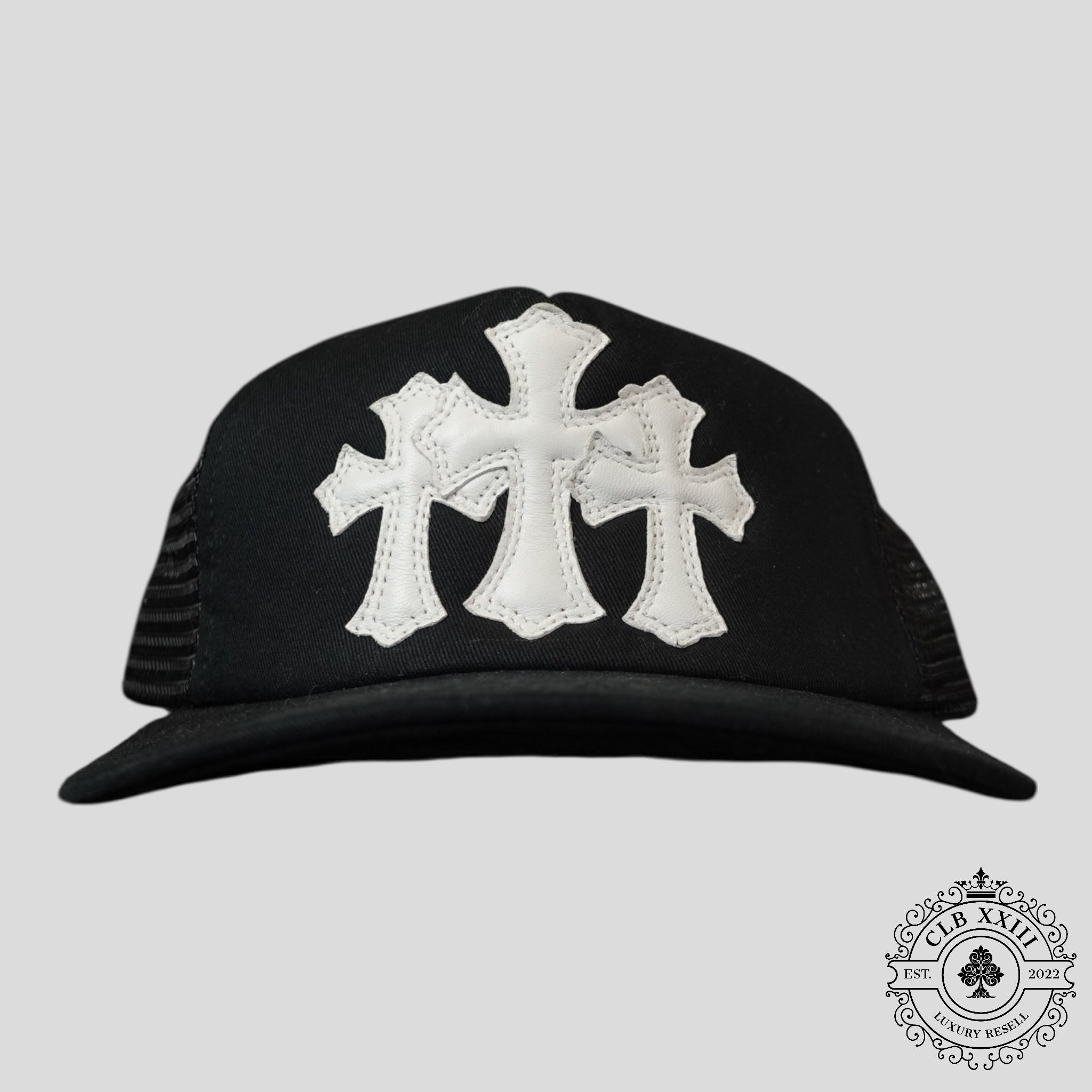 Chrome Hearts Triple Cross Trucker Hat in Black / White
