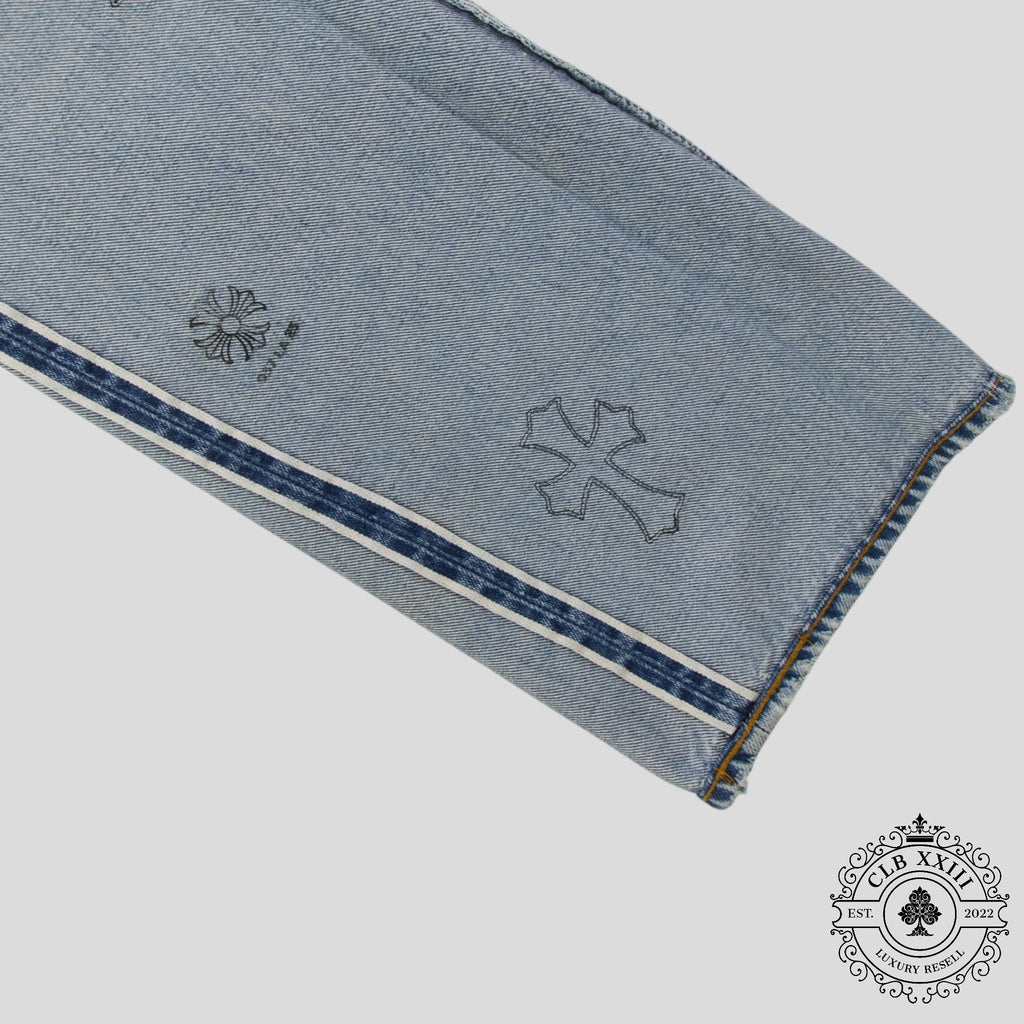 Chrome Hearts Cross Patch Levi 501 Red Line Jeans in Medium Wash/Black