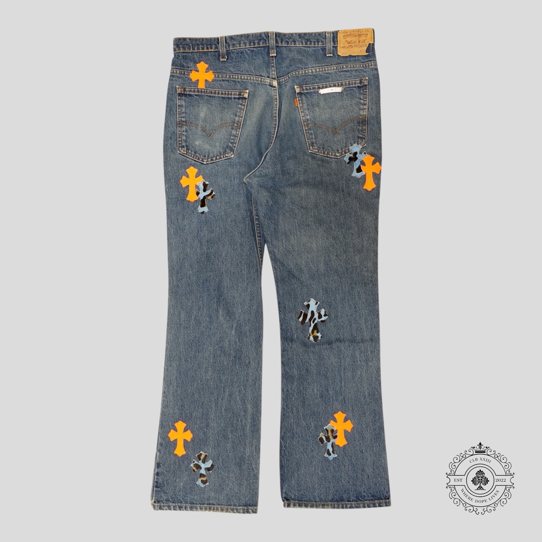 Chrome Hearts St Barth Jeans in Orange / Blue