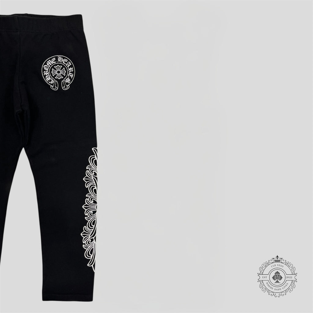 Chrome Hearts Horseshoe Logo Kids Leggings in Black/White
