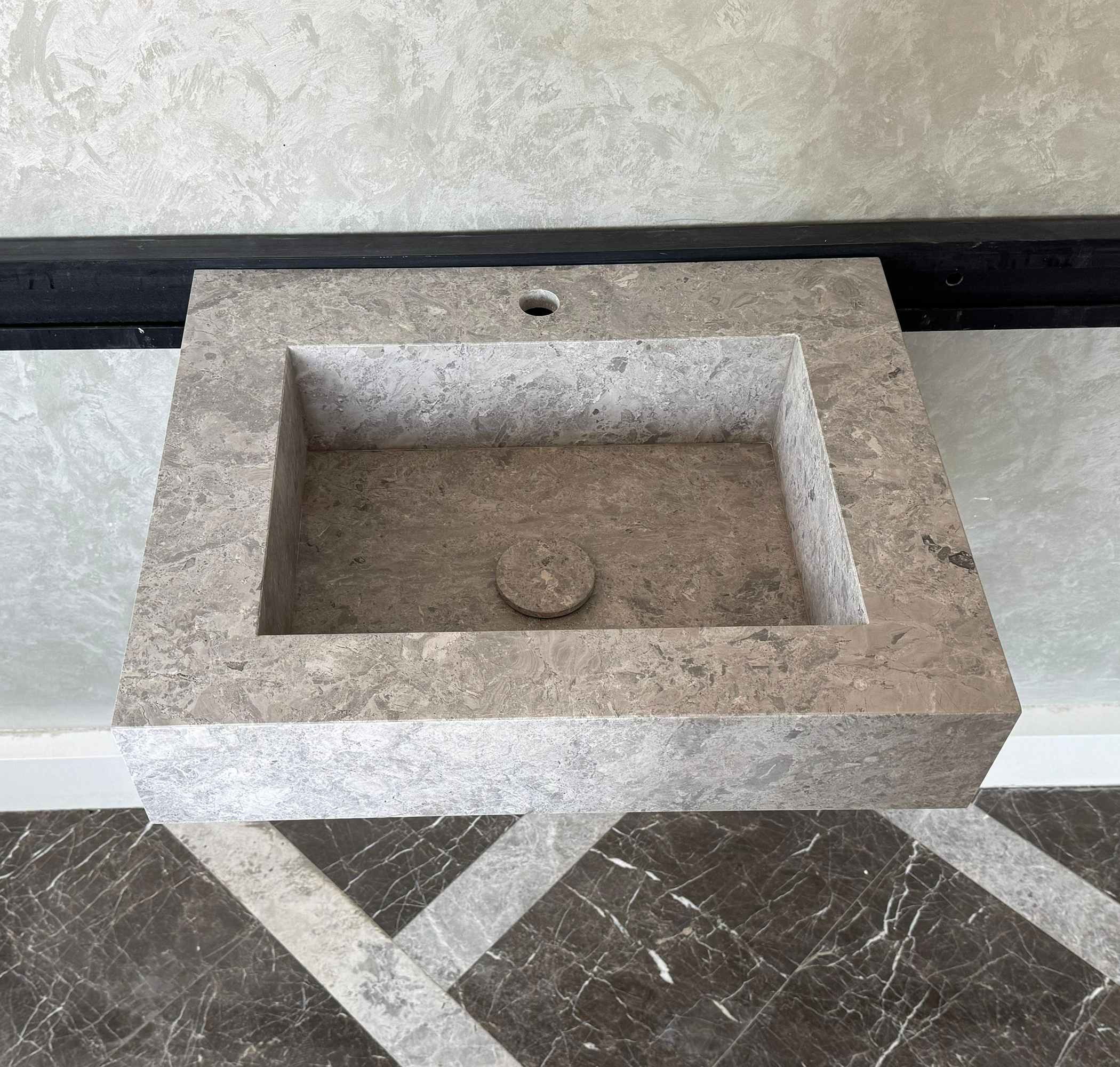 HANDCRAFTED CUSTOM TUNDRA GREY MARBLE SINK (NS-041)
