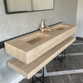 HANDCRAFTED CUSTOM TRAVERTINE SINK AND MATCHING SHELF (TR-175)