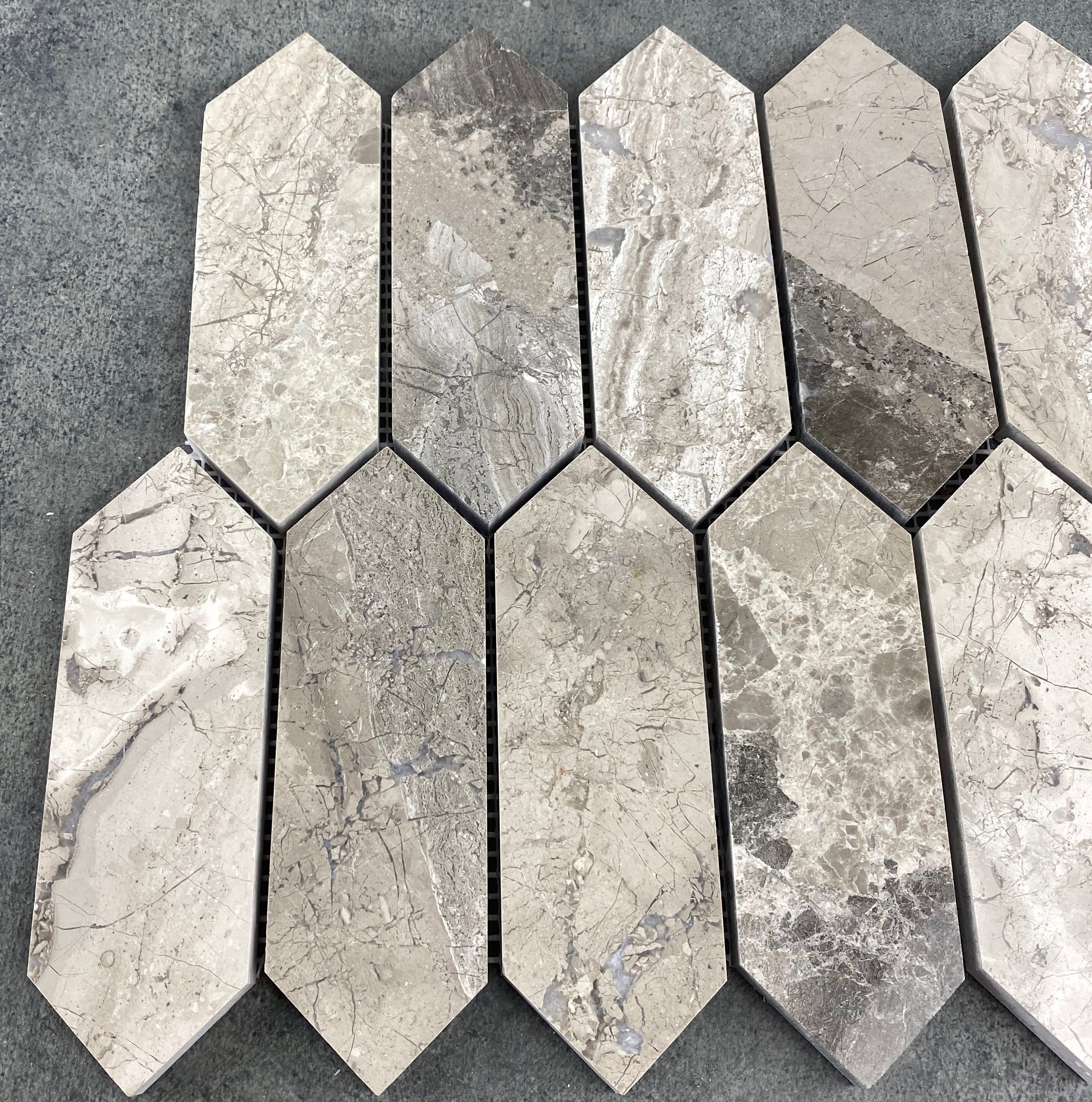 Silver Shadow Marble Strada Design on 12" x 12" Mesh Mosaic Tile