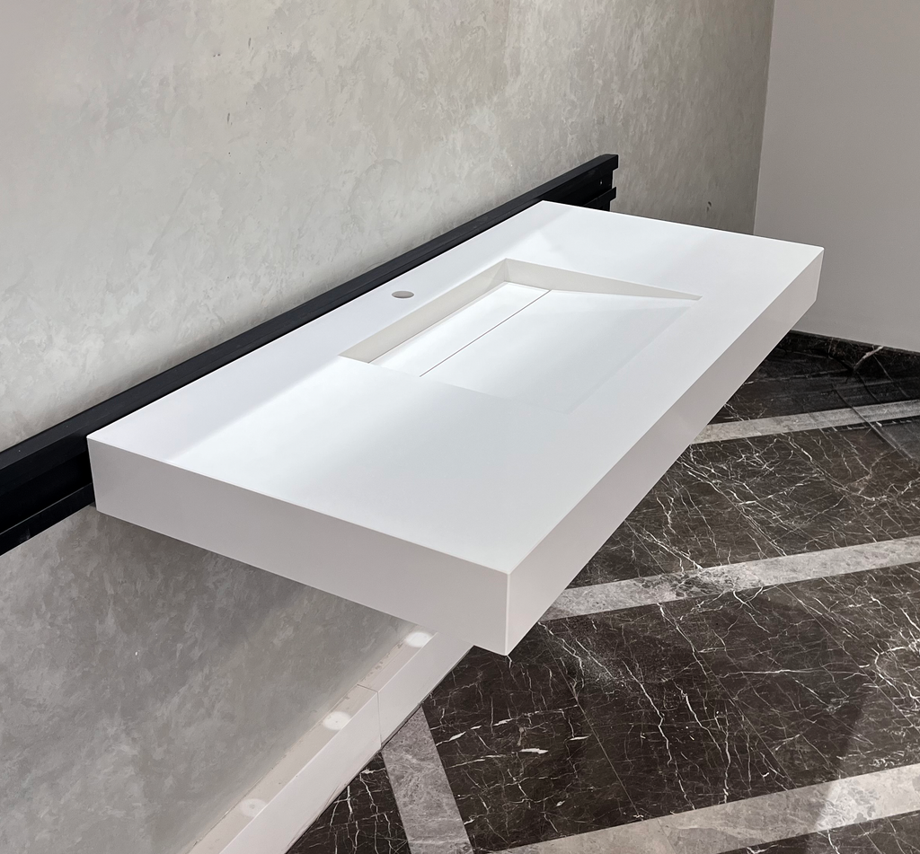CUSTOM WHITE QUARTZ TROUGH SINK (QU-063)