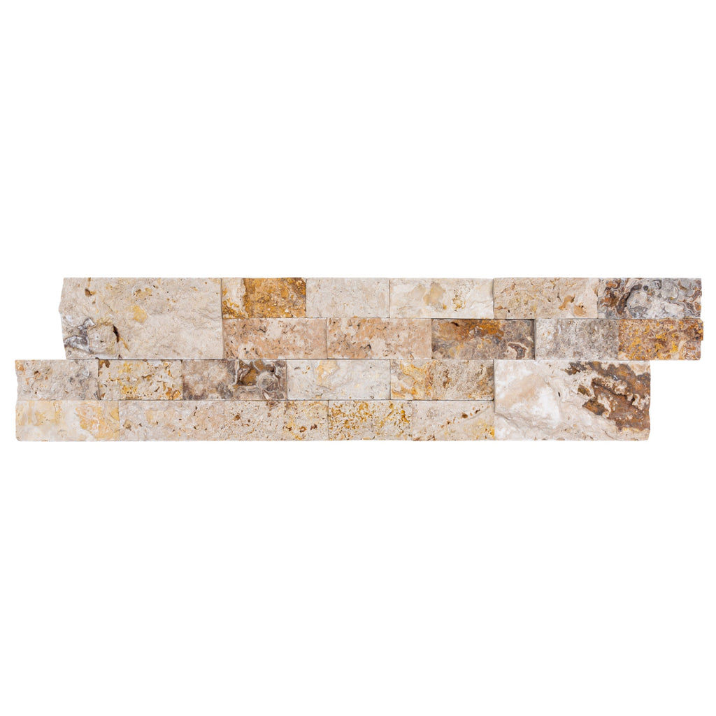 Leonardo Onyx Ledger 3D Panel 6"x24" Split-face Natural Travertine Wall Tile