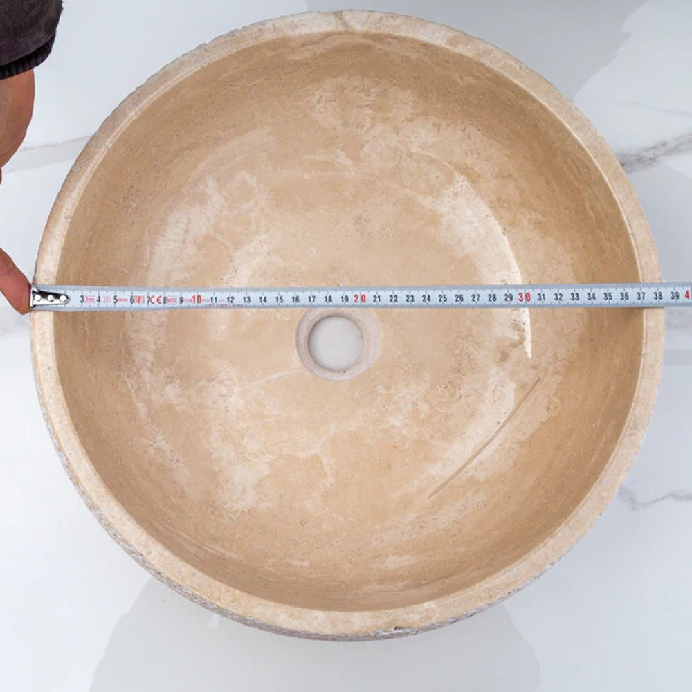 Light Beige Travertine Vessel Bathroom Sink Polished Inside and Sandblasted Outside  (D)16" (H)6"