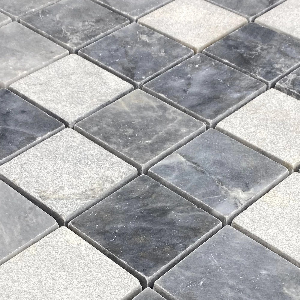 Luna Sky Marble 2"x2" Mixed Finish on 12" x 12" Mesh Mosaic Tile