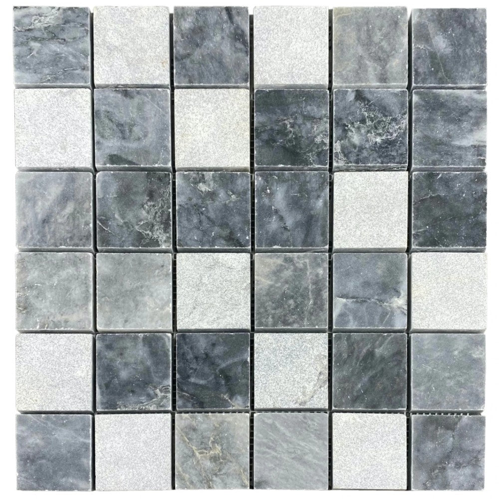 Luna Sky Marble 2"x2" Mixed Finish on 12" x 12" Mesh Mosaic Tile