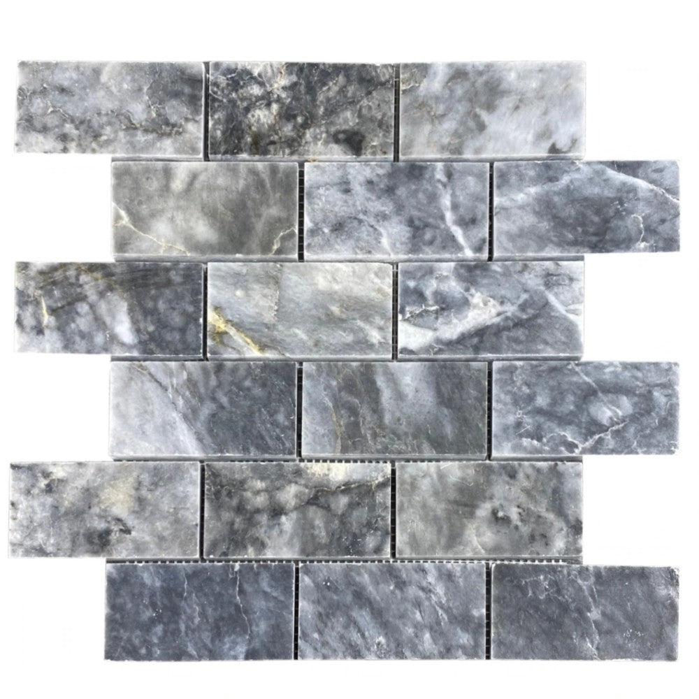 Luna Sky Marble 2"x4" Brick on 12" x 12" Mesh Mosaic Tile