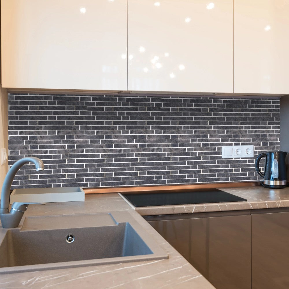 Luna Sky Marble Strip Liner on 12" x 12" Mesh Mosaic Tile
