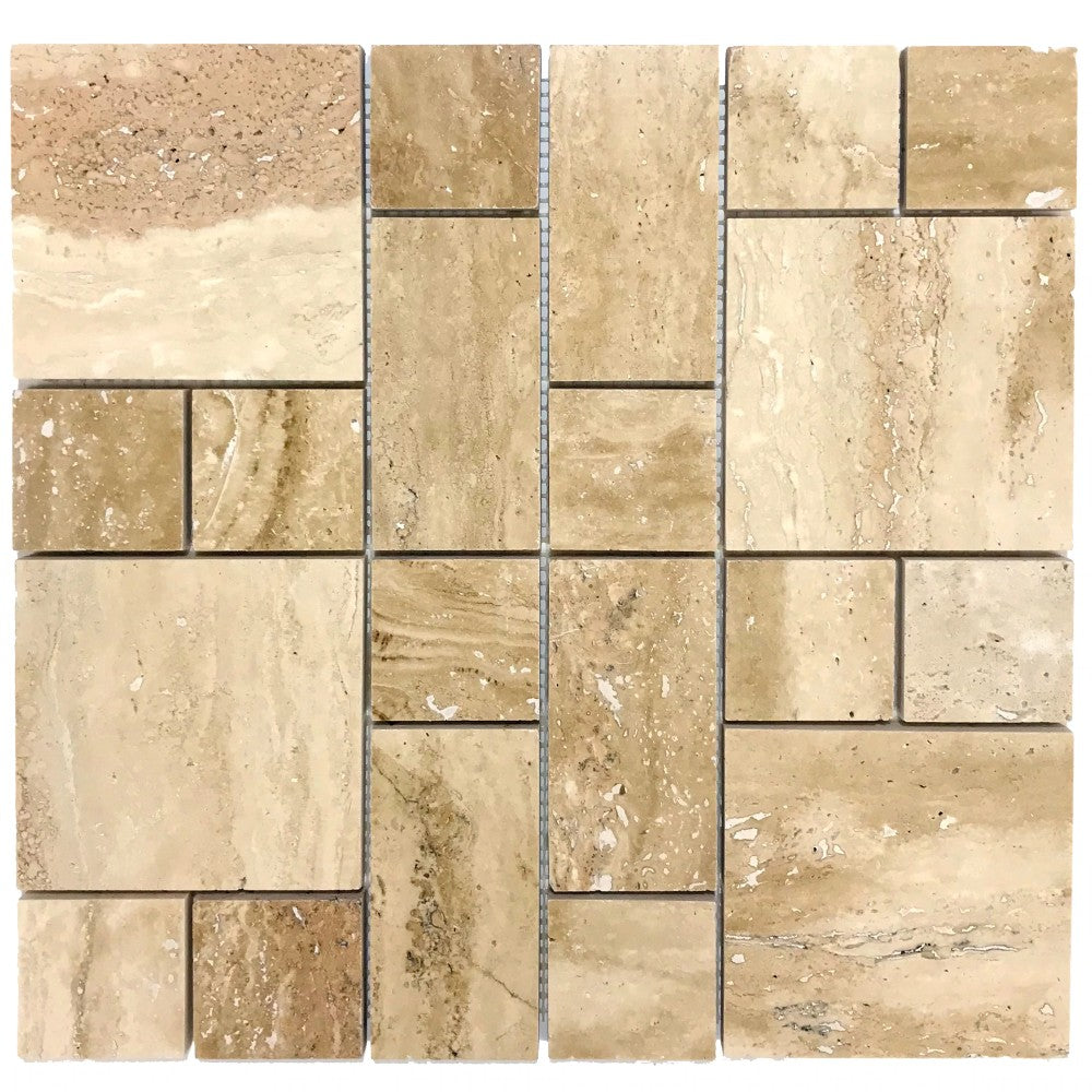 Patara Mini Pattern 12" x 12" Honed Travertine Mesh-Mounted Mosaic Tile