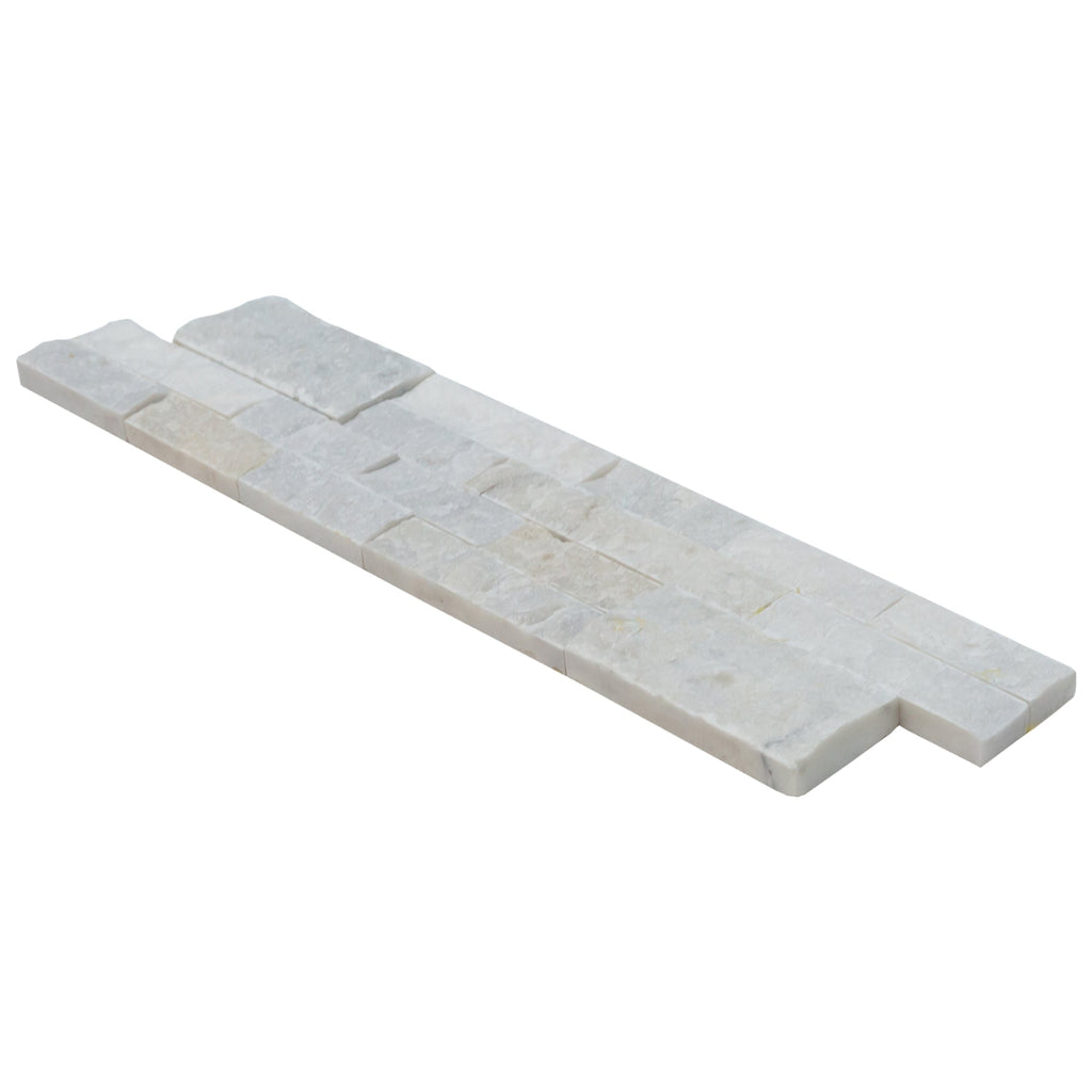 Mugla White Ledger 3D Panel 6"x24" Split-face Natural Marble Wall Tile