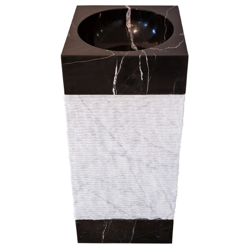 Natural Stone Marble Pedestal Sink Toros Black/Carrara White  (W)16" (L)16" (H)36"