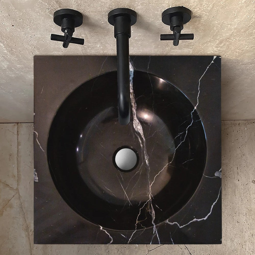 Natural Stone Marble Pedestal Sink Toros Black/Carrara White  (W)16" (L)16" (H)36"