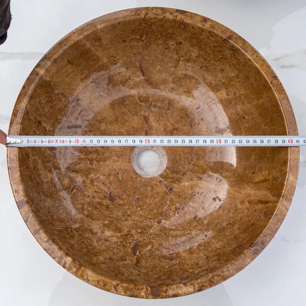 Noce Brown Travertine Natural Stone Undermount Vessel Sink Filled and Polished (D)16" (H)6"