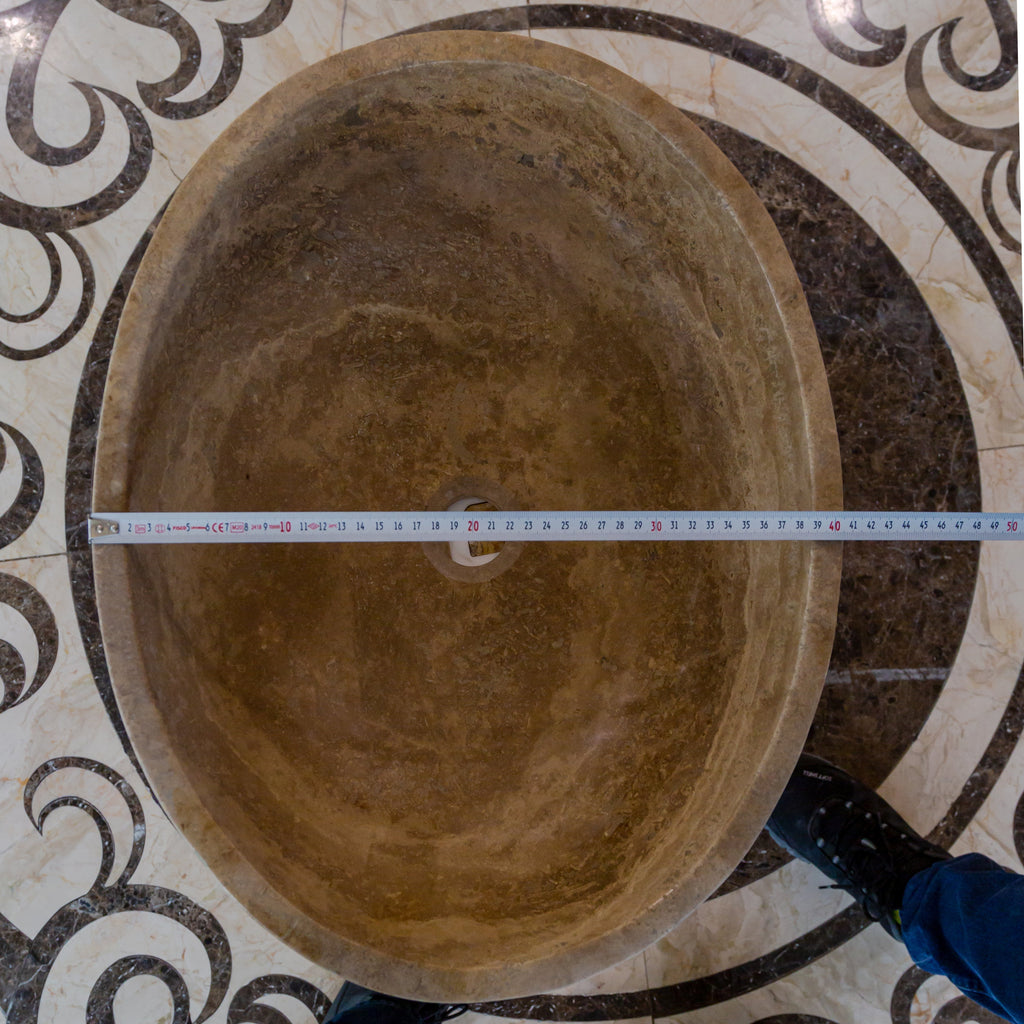 Noce Brown Travertine Natural Stone Oval Vessel Sink (W)16" (L)21" (H)6"