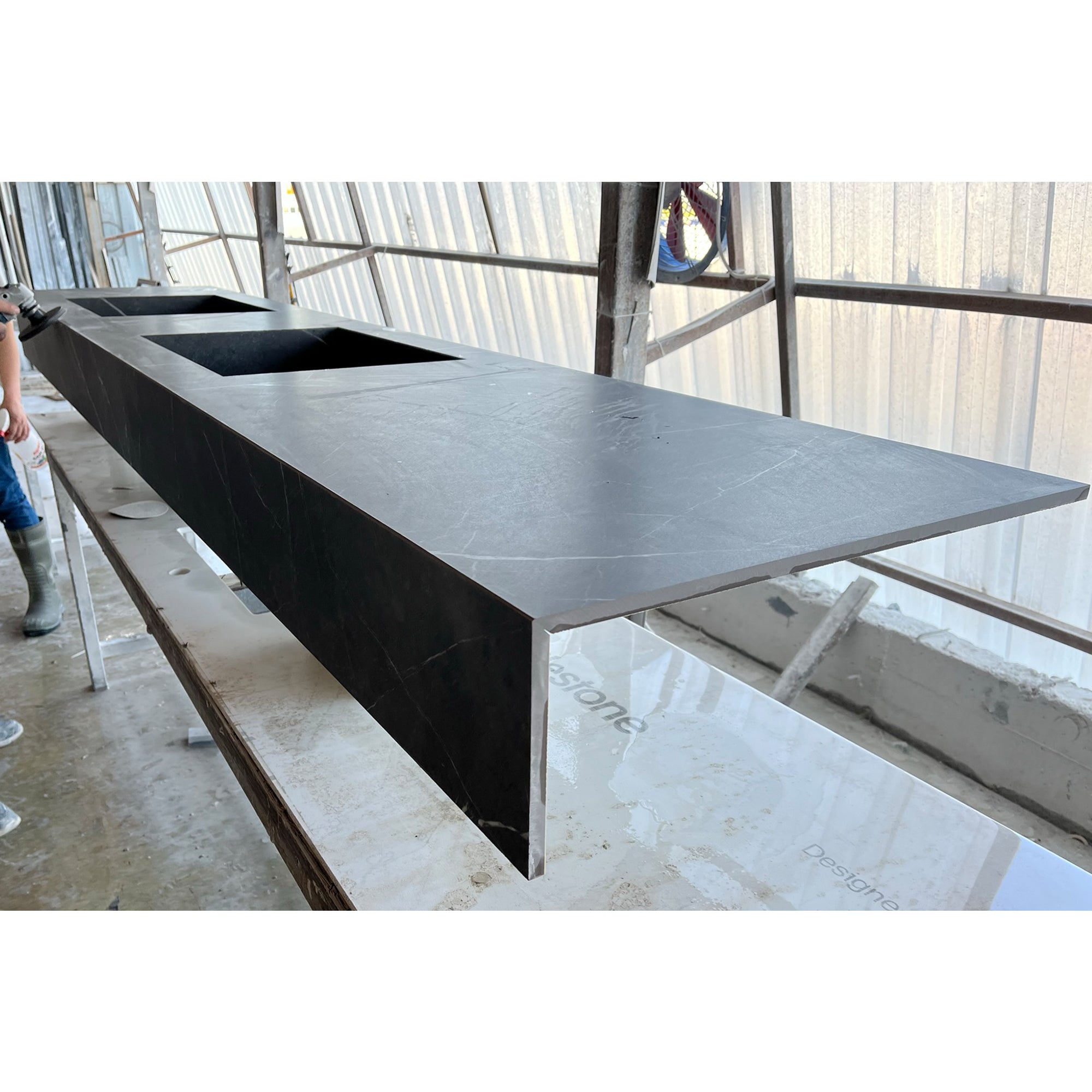 HANDCRAFTED PIETRA GREY HIGH ENGINEERED PORCELAIN DOUBLE SINK (ES-171)