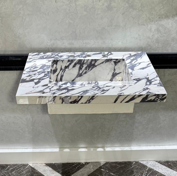READY TO SHIP! Handcrafted Calacatta Viola Porcelain Vessel Sink: Custom Bathroom Vanity Top (ES-39)