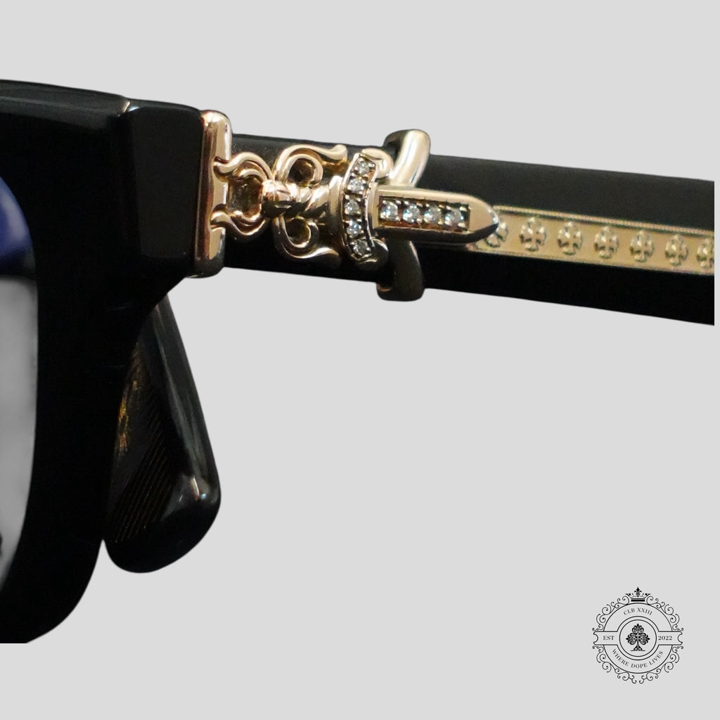 Chrome Hearts Diamond Embellished Vagillionaire II Glasses in Black/Gold
