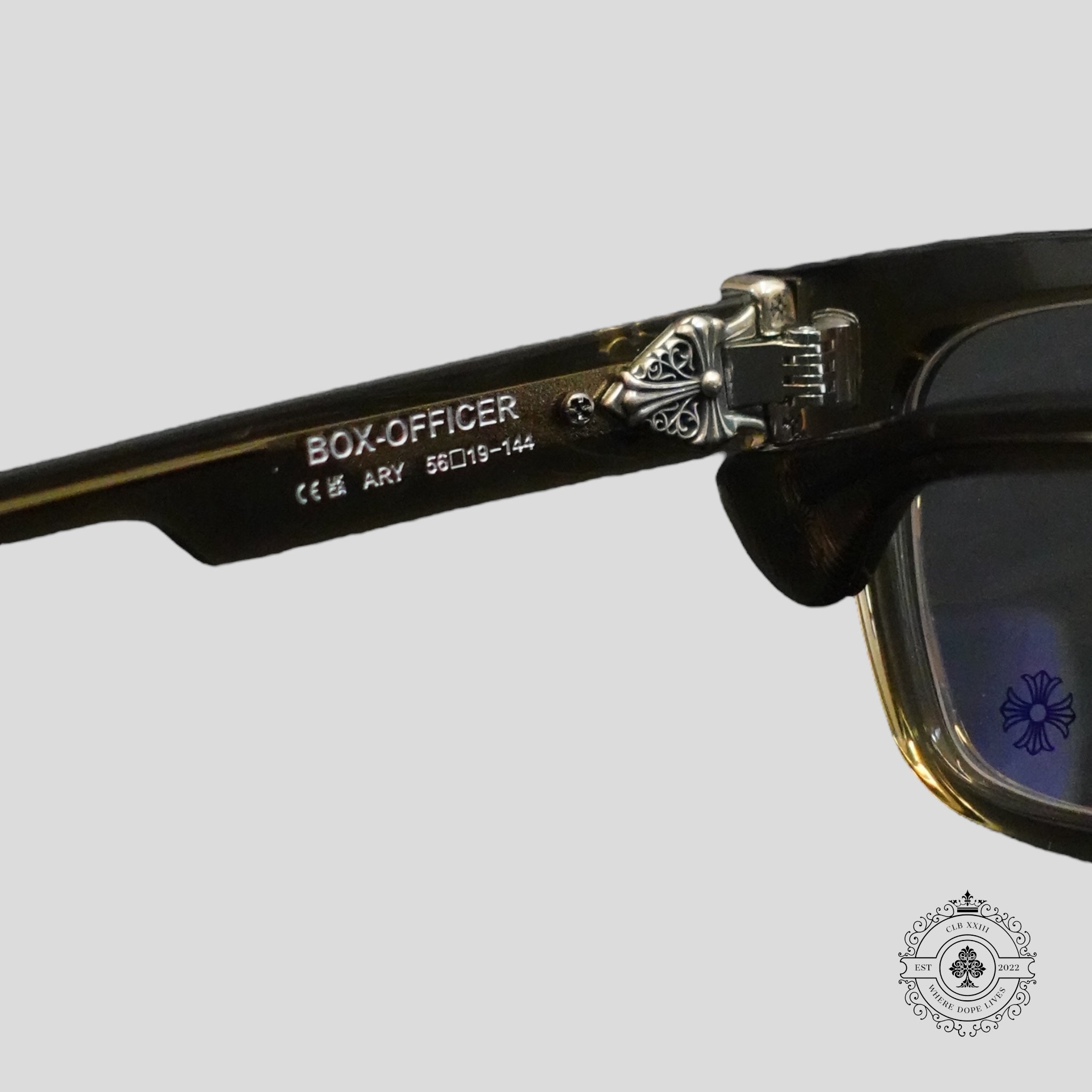 Chrome Hearts Box Officer Glasses in Translucent Olive/Silver