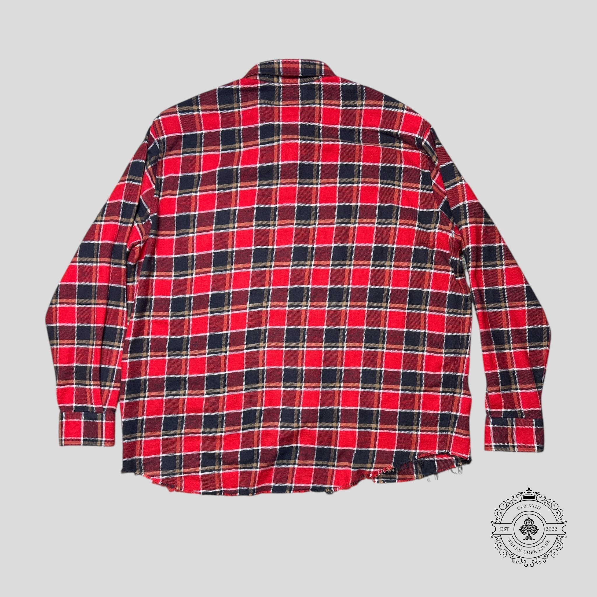 Celine Checked Flannel Worn Hem Overshirt in Red/Black/White/Yellow
