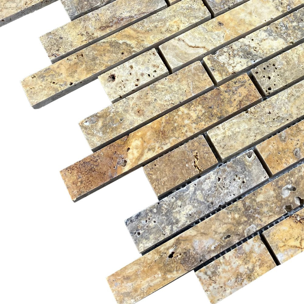 Scabos Travertine Strip Liner on 12" x 12" Mesh Mosaic Tile
