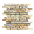 Scabos Travertine Strip Liner on 12" x 12" Mesh Mosaic Tile