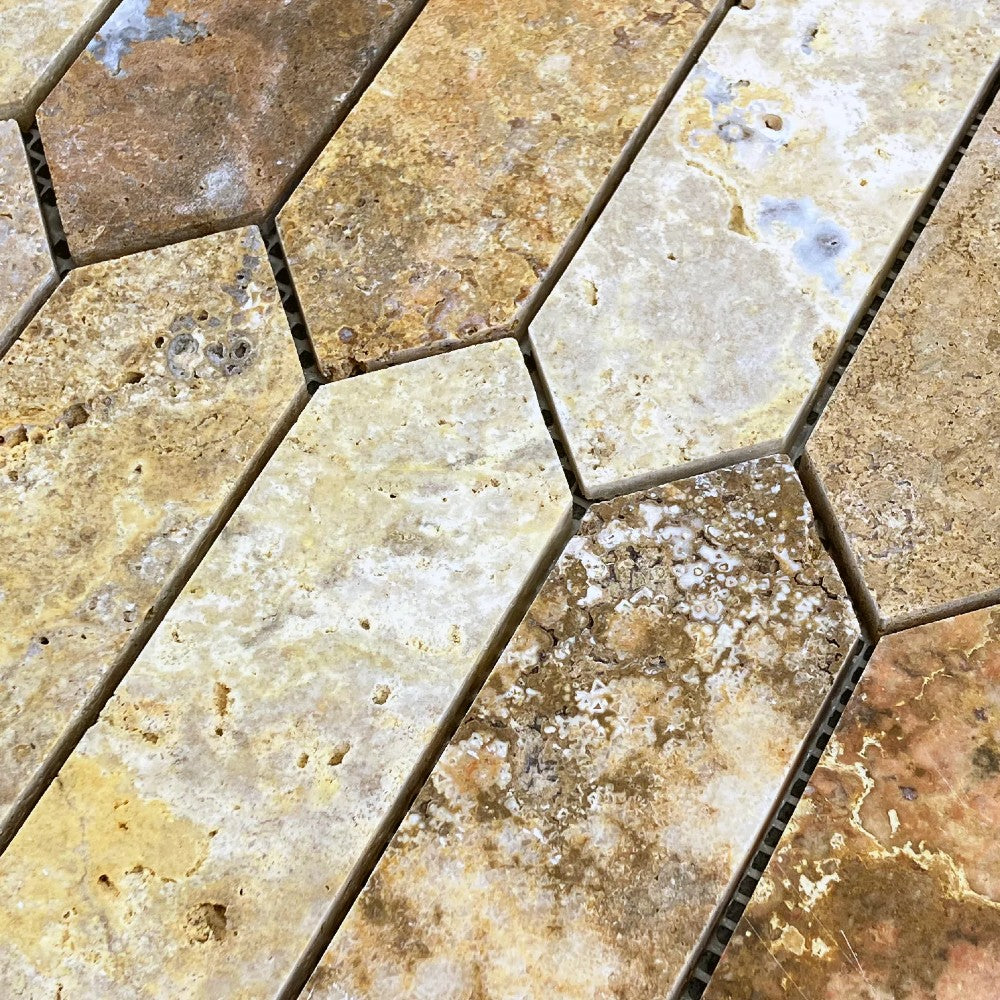 Scabos Travertine Strada Design on 12" x 12" Mesh Mosaic Tile