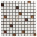 Shell Stone Limestone and Brown Glass Mix 1"x1" on 12" x 12" Mesh Mosaic Tile