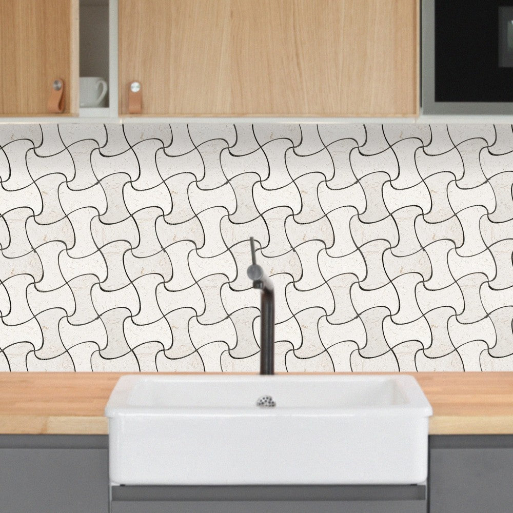Shell Stone Limestone Fusion Design on 12" x 12" Mesh Mosaic Tile